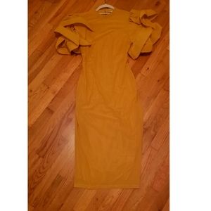 Mustard Yellow Drama Sleeve Fitted Dress